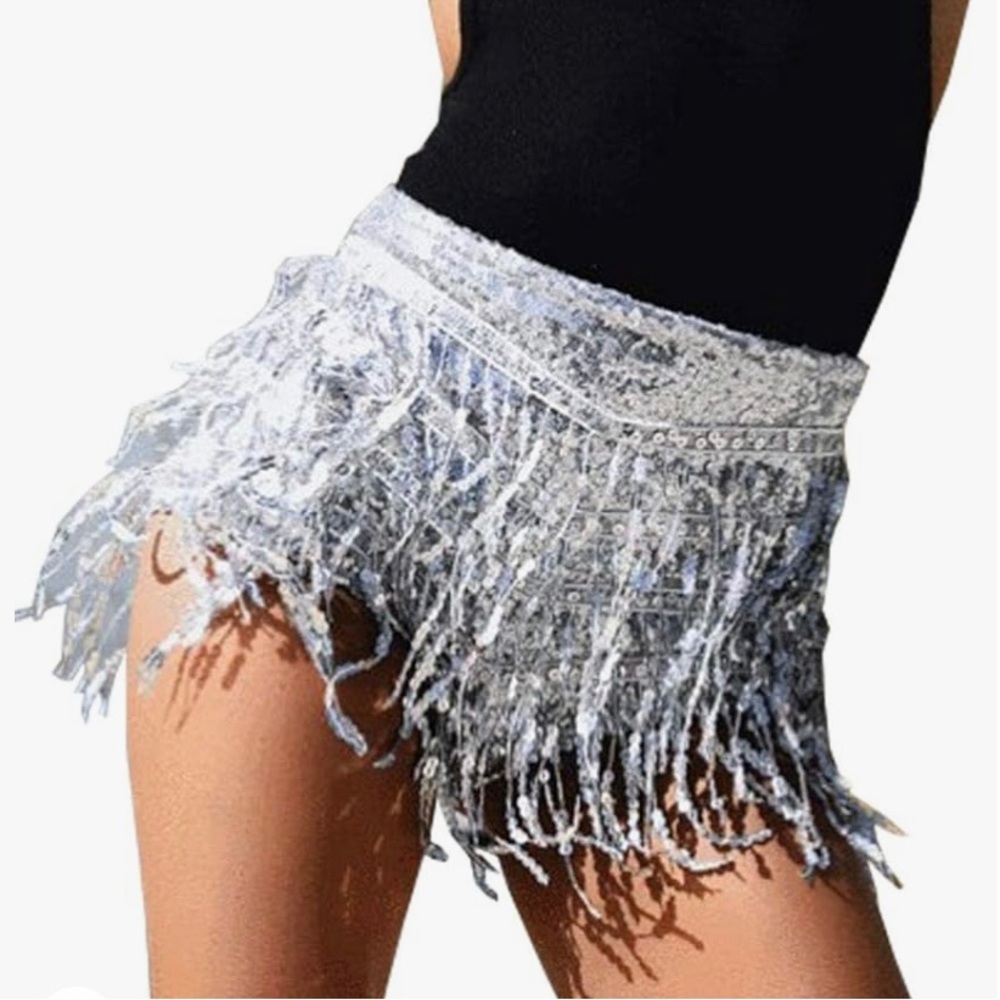 NWT silver sequin fringe hot shorts sz medium